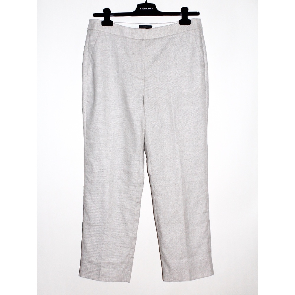 J. Crew "Kate" Straight-Leg Stretch Linen Trousers in Flax Ivory